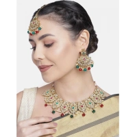 Shopnav Women's Rose Gold Plated Alloy Necklace & Earings Set (Light Green) - Light Green