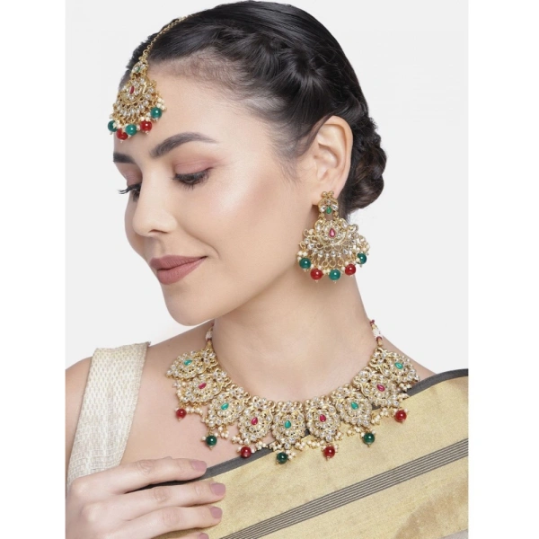 Shopnav Women's Rose Gold Plated Alloy Necklace & Earings Set (Light Green) - Light Green