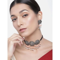 Shopnav Women's Rose Gold Plated Alloy Necklace & Earings Set (Orange) - Orange