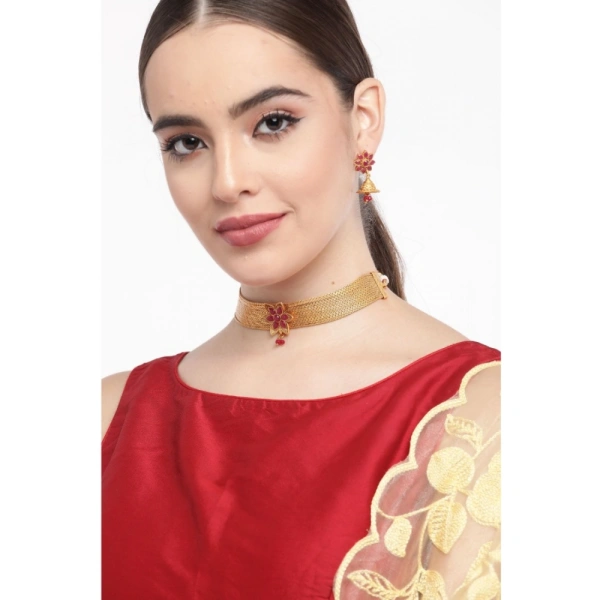 Shopnav Women's Rose Gold Plated Alloy Necklace & Earings Set (Gold) - Gold