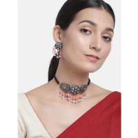 Shopnav Women's Rose Gold Plated Alloy Necklace & Earings Set (Orange) - Orange