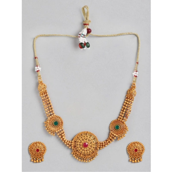 Shopnav Women's Rose Gold Plated Alloy Necklace & Earings Set (Multicolor) - Multicolor