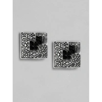 Shopnav Women's Rose Gold Plated Alloy Necklace & Earings Set (Silver & Black) - Silver -amp; Black