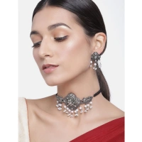 Shopnav Women's Rose Gold Plated Alloy Necklace & Earings Set (Silver & White) - Silver -amp; White
