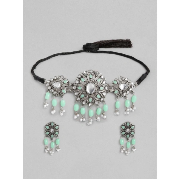 Shopnav Women's Rose Gold Plated Alloy Necklace & Earings Set (Light Green) - Light Green