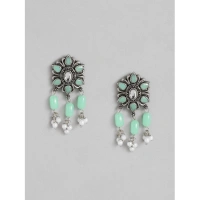 Shopnav Women's Rose Gold Plated Alloy Necklace & Earings Set (Light Green) - Light Green