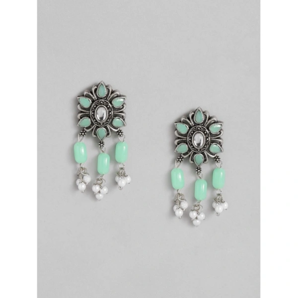 Shopnav Women's Rose Gold Plated Alloy Necklace & Earings Set (Light Green) - Light Green