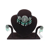 Shopnav Women's Rose Gold Plated Alloy Necklace & Earings Set (Light Green) - Light Green