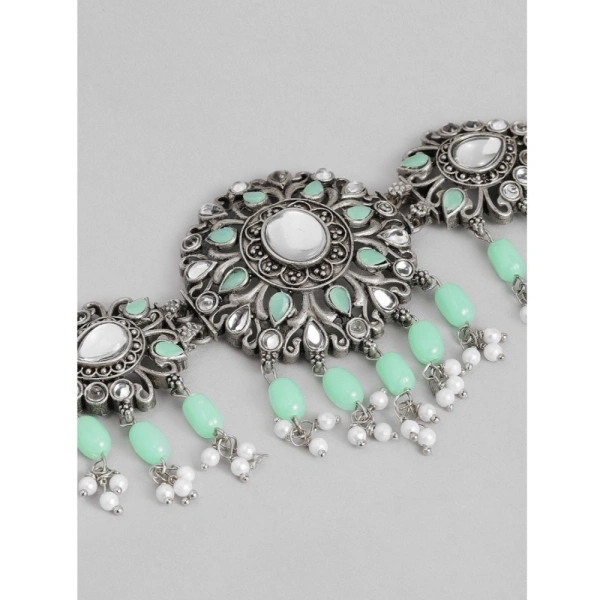 Shopnav Women's Rose Gold Plated Alloy Necklace & Earings Set (Light Green) - Light Green