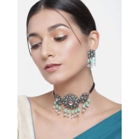 Shopnav Women's Rose Gold Plated Alloy Necklace & Earings Set (Light Green) - Light Green