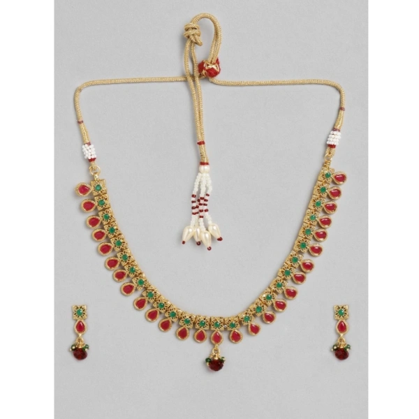 Shopnav Women's Rose Gold Plated Alloy Necklace & Earings Set (Green & Red) - Green -amp; Red