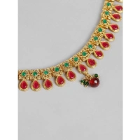 Shopnav Women's Rose Gold Plated Alloy Necklace & Earings Set (Green & Red) - Green -amp; Red