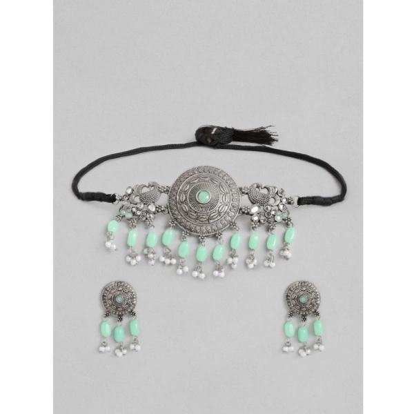 Shopnav Women's Rose Gold Plated Alloy Necklace & Earings Set (Light Green) - Light Green