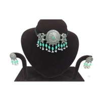 Shopnav Women's Rose Gold Plated Alloy Necklace & Earings Set (Light Green) - Light Green