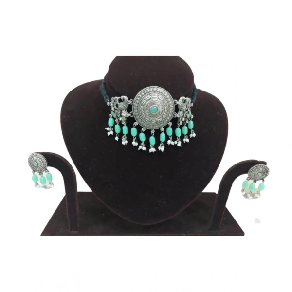 Shopnav Women's Rose Gold Plated Alloy Necklace & Earings Set (Light Green) - Light Green