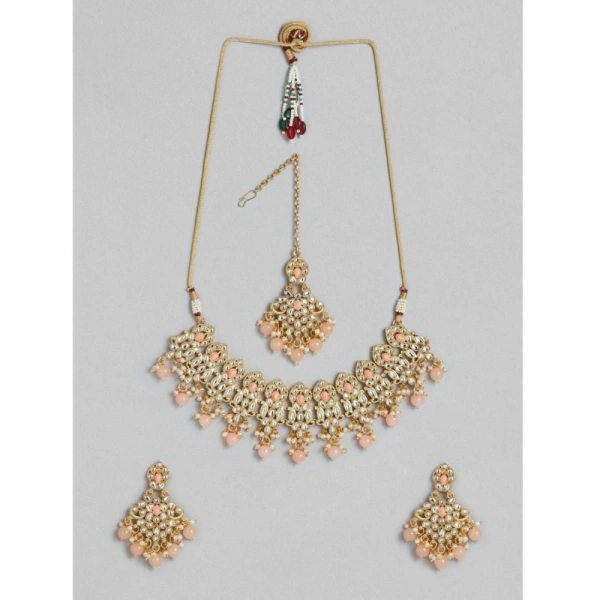 Shopnav Women's Rose Gold Plated Alloy Necklace & Earings Set (Pink) - Pink