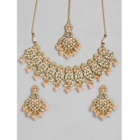 Shopnav Women's Rose Gold Plated Alloy Necklace & Earings Set (Pink) - Pink