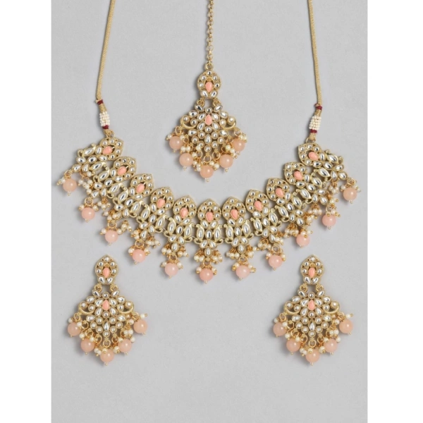 Shopnav Women's Rose Gold Plated Alloy Necklace & Earings Set (Pink) - Pink
