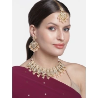 Shopnav Women's Rose Gold Plated Alloy Necklace & Earings Set (Pink) - Pink