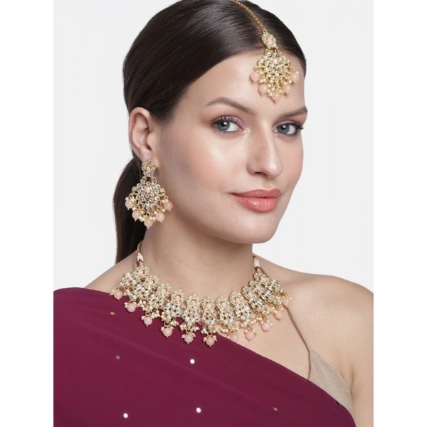Shopnav Women's Rose Gold Plated Alloy Necklace & Earings Set (Pink) - Pink