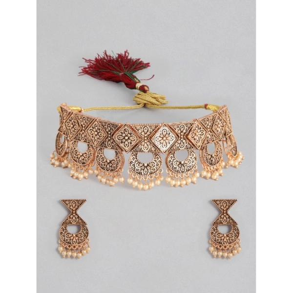Shopnav Women's Rose Gold Plated Alloy Necklace & Earings Set (Gold) - Gold