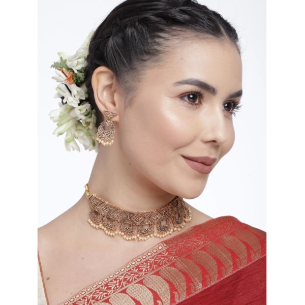 Shopnav Women's Rose Gold Plated Alloy Necklace & Earings Set (Gold) - Gold