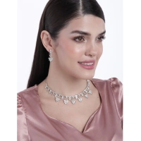 Shopnav Women's Rose Gold Plated Brass Necklace & Earings Set (Silver) - Silver
