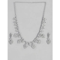 Shopnav Women's Rose Gold Plated Brass Necklace & Earings Set (Silver) - Silver