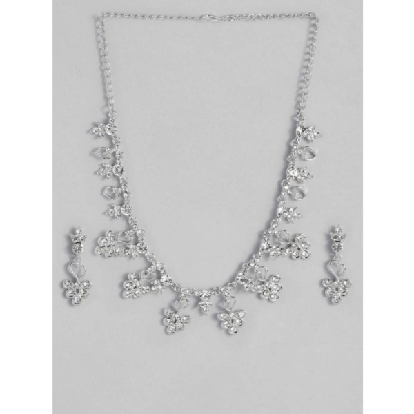 Shopnav Women's Rose Gold Plated Brass Necklace & Earings Set (Silver) - Silver