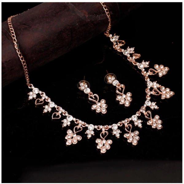 Shopnav Women's Rose Gold Plated Brass Necklace & Earings Set (Gold) - Gold