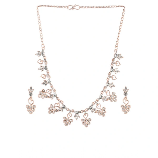 Shopnav Women's Rose Gold Plated Brass Necklace & Earings Set (Gold) - Gold