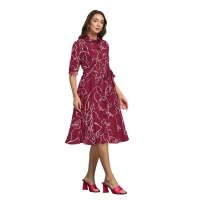 Women's Ruby Cotton Printed Shirt Collar 3-4th Sleeve Dresses (Maroon) - L