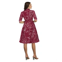 Women's Ruby Cotton Printed Shirt Collar 3-4th Sleeve Dresses (Maroon) - L