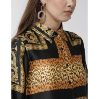 Women's Satin Animal Print 3-4th Sleeves Above Knee Dress (White - Orange) - S