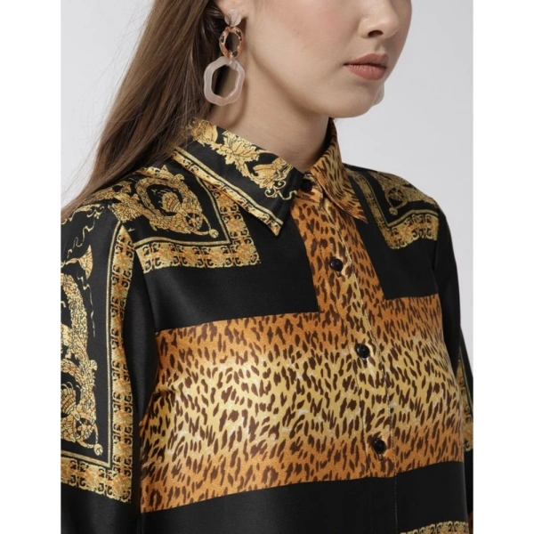 Women's Satin Animal Print 3-4th Sleeves Above Knee Dress (White - Orange) - S