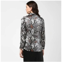 Women's Satin Animal Print Long Sleeves Standard Length Shirt (Black - Grey) - XL