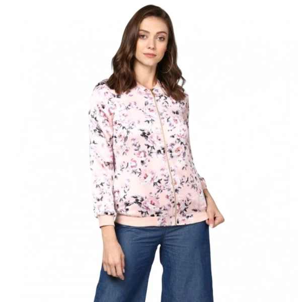 Shopnav Women's Satin Floral 3/4th Sleeve Jacket (Light Pink) - XL