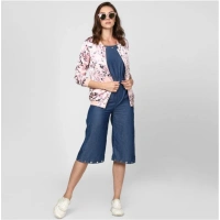 Shopnav Women's Satin Floral 3/4th Sleeve Jacket (Light Pink) - XL