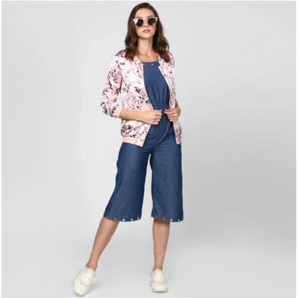 Shopnav Women's Satin Floral 3/4th Sleeve Jacket (Light Pink) - XL