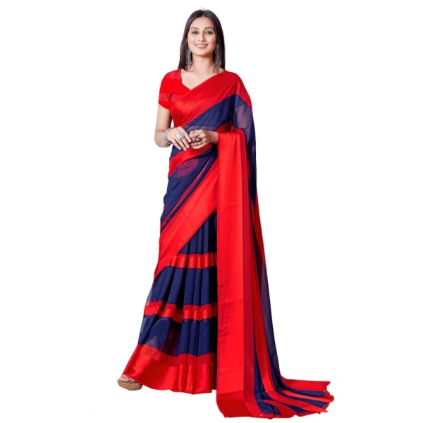 Women's Satin Patta Printed Saree With Unstitched Blouse (Red) - Red