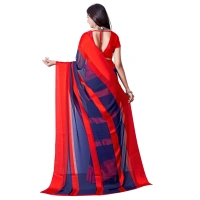 Women's Satin Patta Printed Saree With Unstitched Blouse (Red) - Red