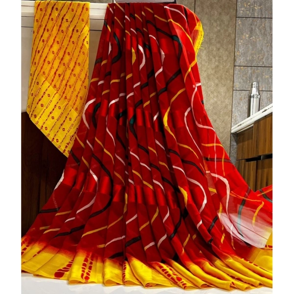 Women's Satin Patta Printed Saree With Unstitched Blouse (Yellow) - Yellow