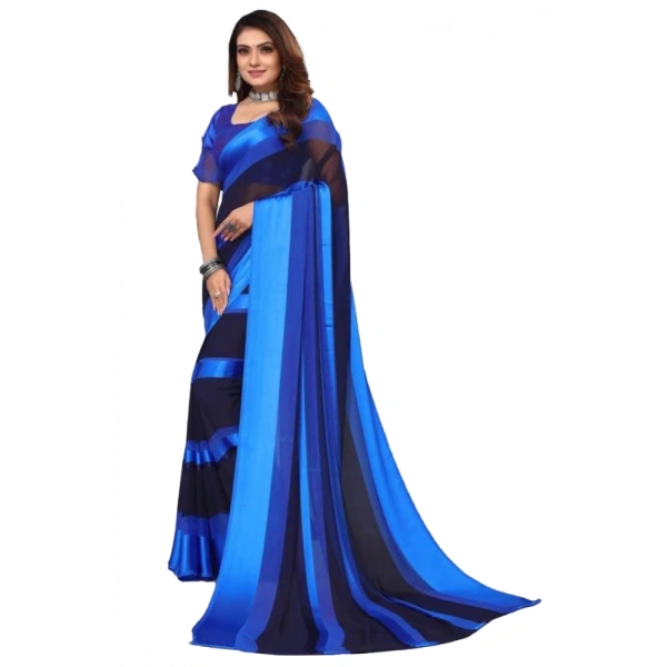 Women's Satin Patta Printed Saree With Unstitched Blouse (Skyblue) - Skyblue