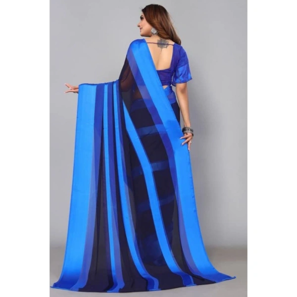 Women's Satin Patta Printed Saree With Unstitched Blouse (Skyblue) - Skyblue
