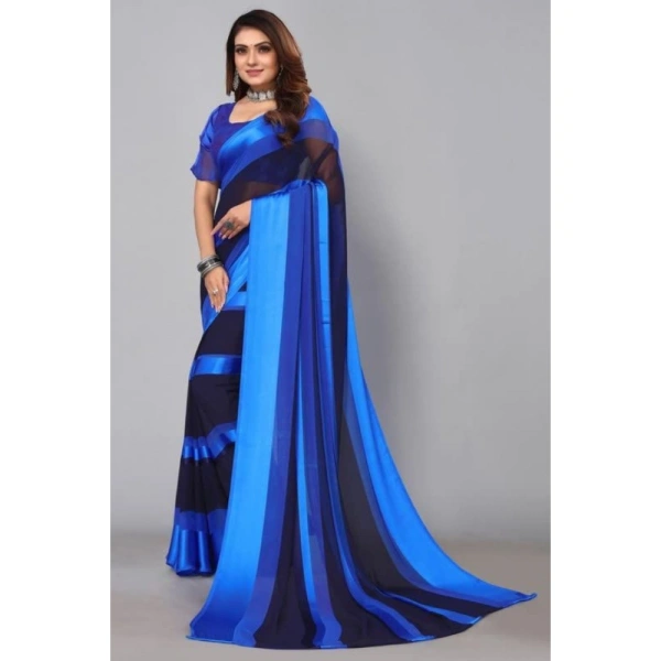 Women's Satin Patta Printed Saree With Unstitched Blouse (Skyblue) - Skyblue