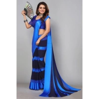 Women's Satin Patta Printed Saree With Unstitched Blouse (Skyblue) - Skyblue
