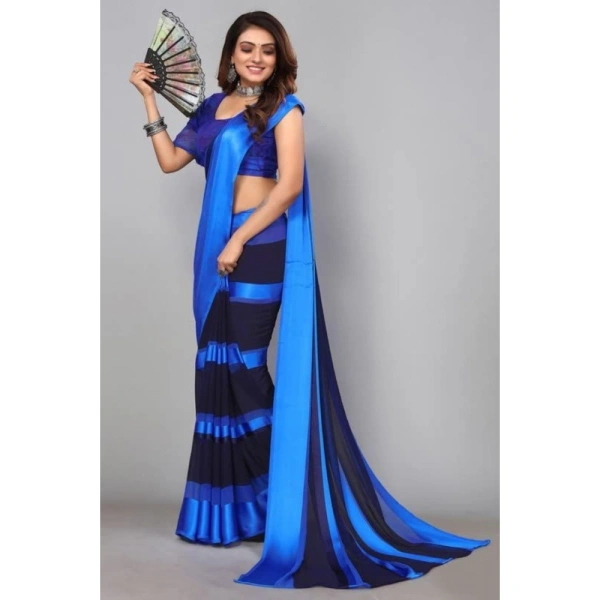 Women's Satin Patta Printed Saree With Unstitched Blouse (Skyblue) - Skyblue