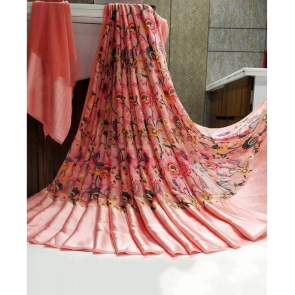 Women's Satin Patta Printed Saree With Unstitched Blouse (Pink) - Pink