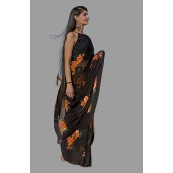 Women's Satin Patta Printed Saree With Unstitched Blouse (Orange) - Orange