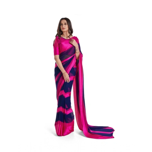 Women's Satin Patta Printed Saree With Unstitched Blouse (Pink) - Pink